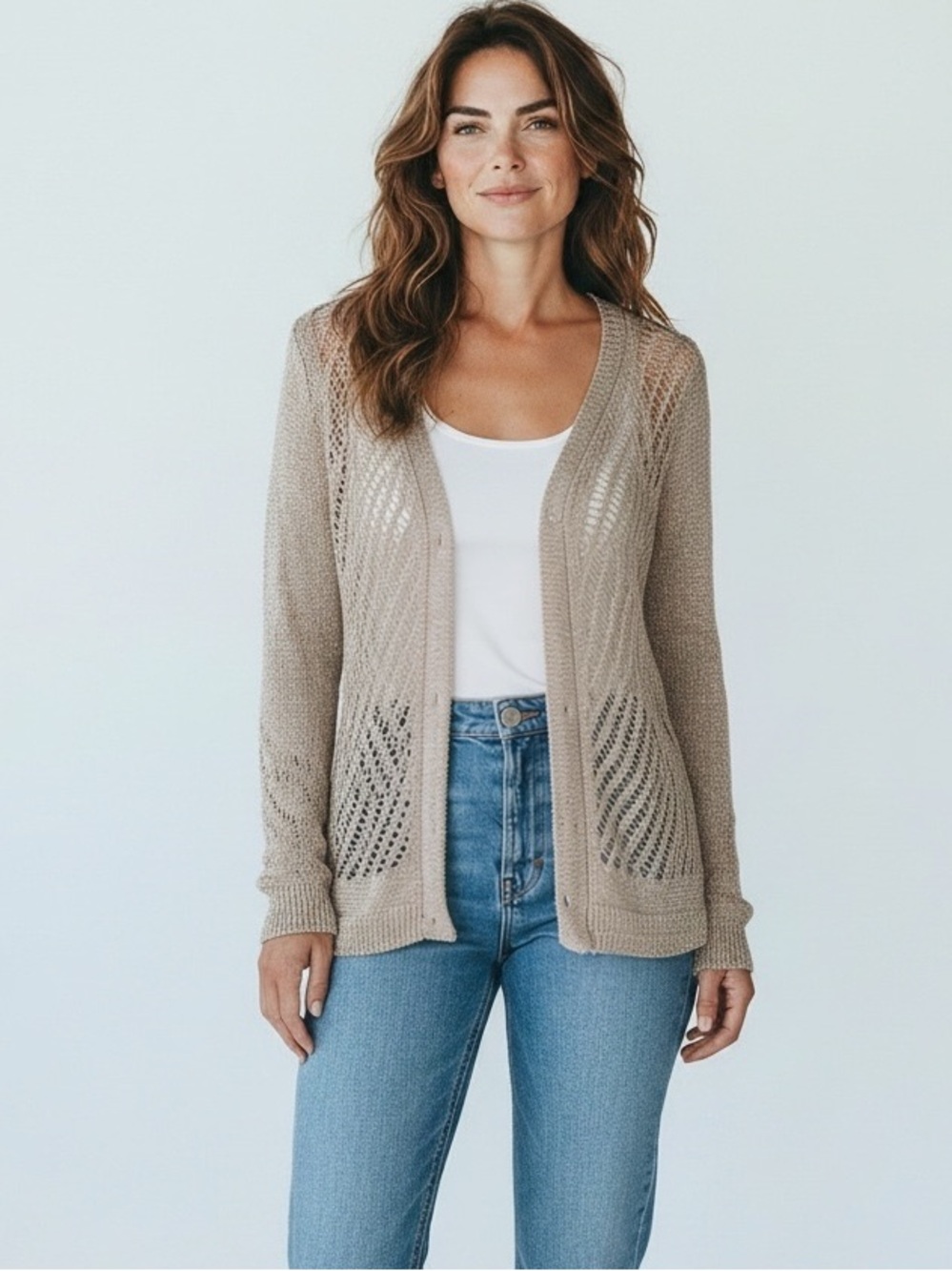 Simply Vera Wang Linen Knit Snap-front Cardigan Size Medium